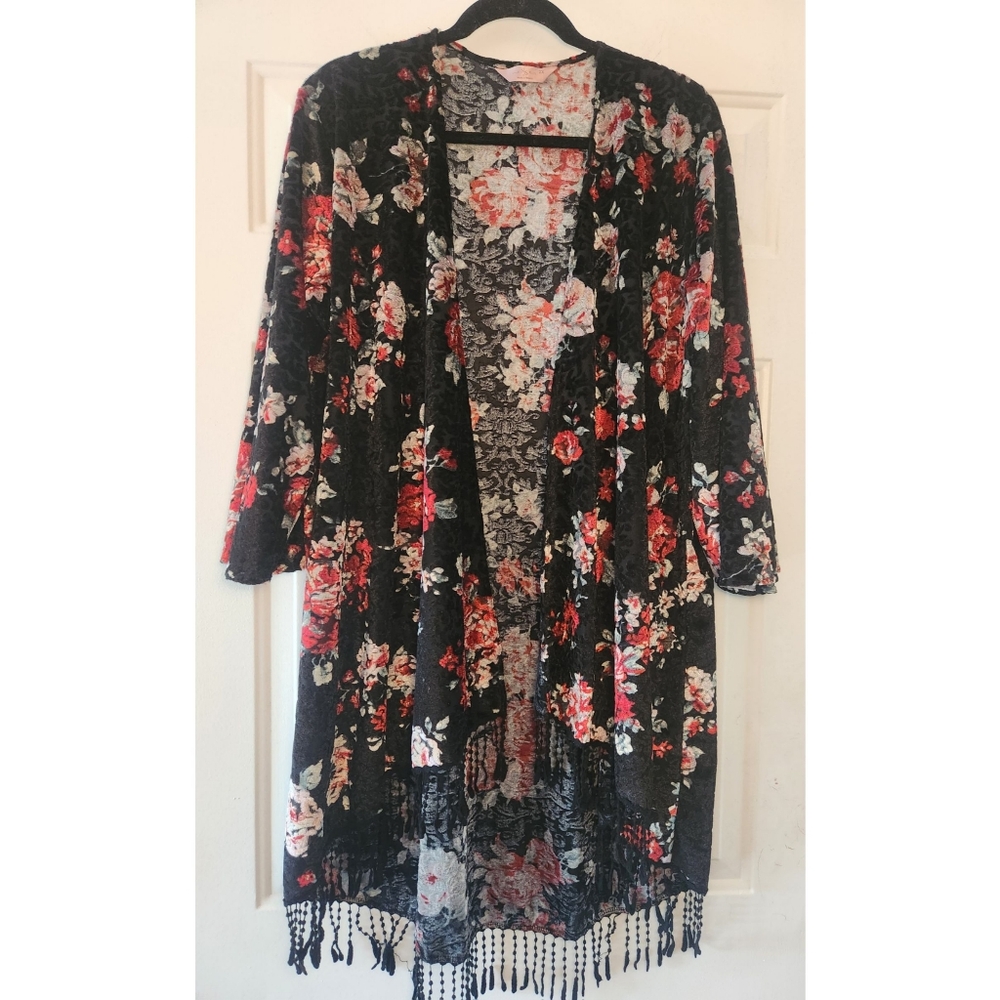 Velvet Rose Kimono w/ Tassels